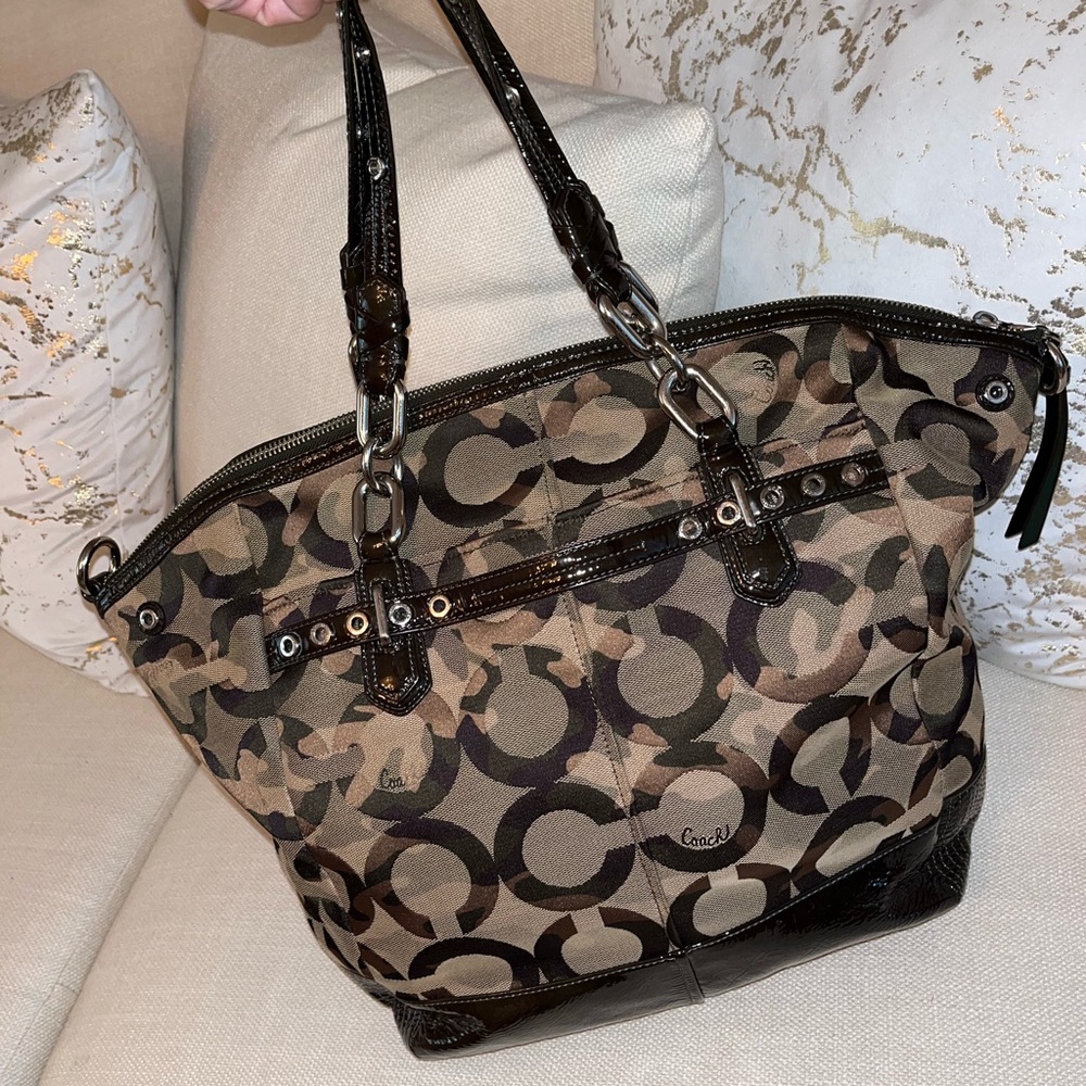 Coach Black and Brown Signature Tote army green and brownish! USED!!!!!